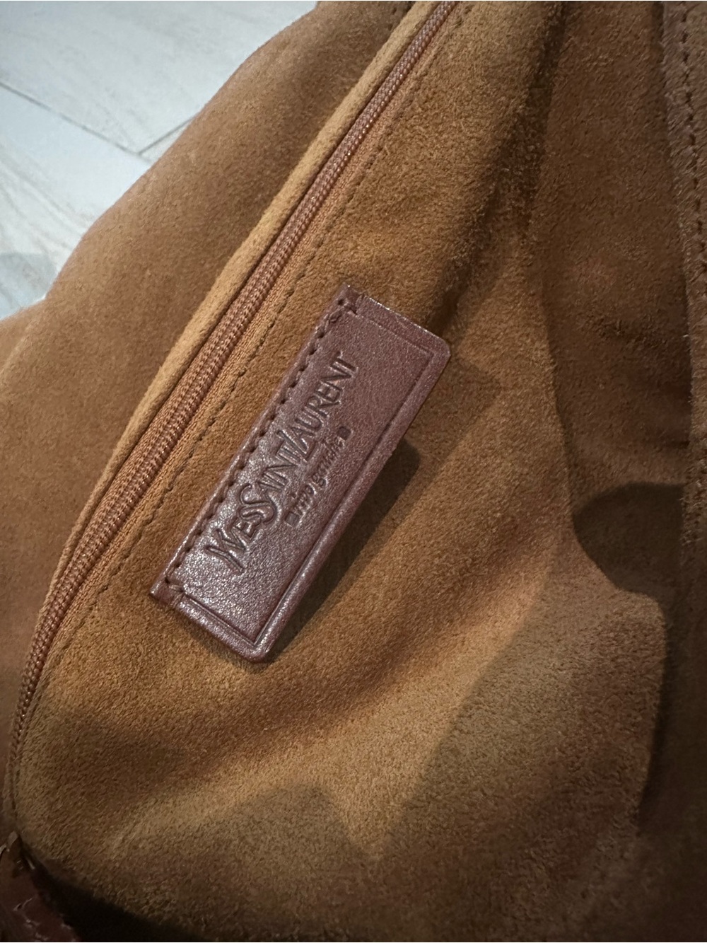 Yves Saint Laurent Brown Suede Shoulder Bag with Dark brown Leather Trim - Picture 8 of 9